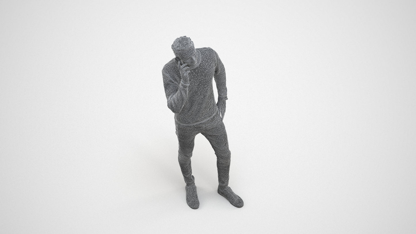 realistic 3D people man casual standing, render-ready for V-Ray and Corona, FBX OBJ, wireframe three-quarter view