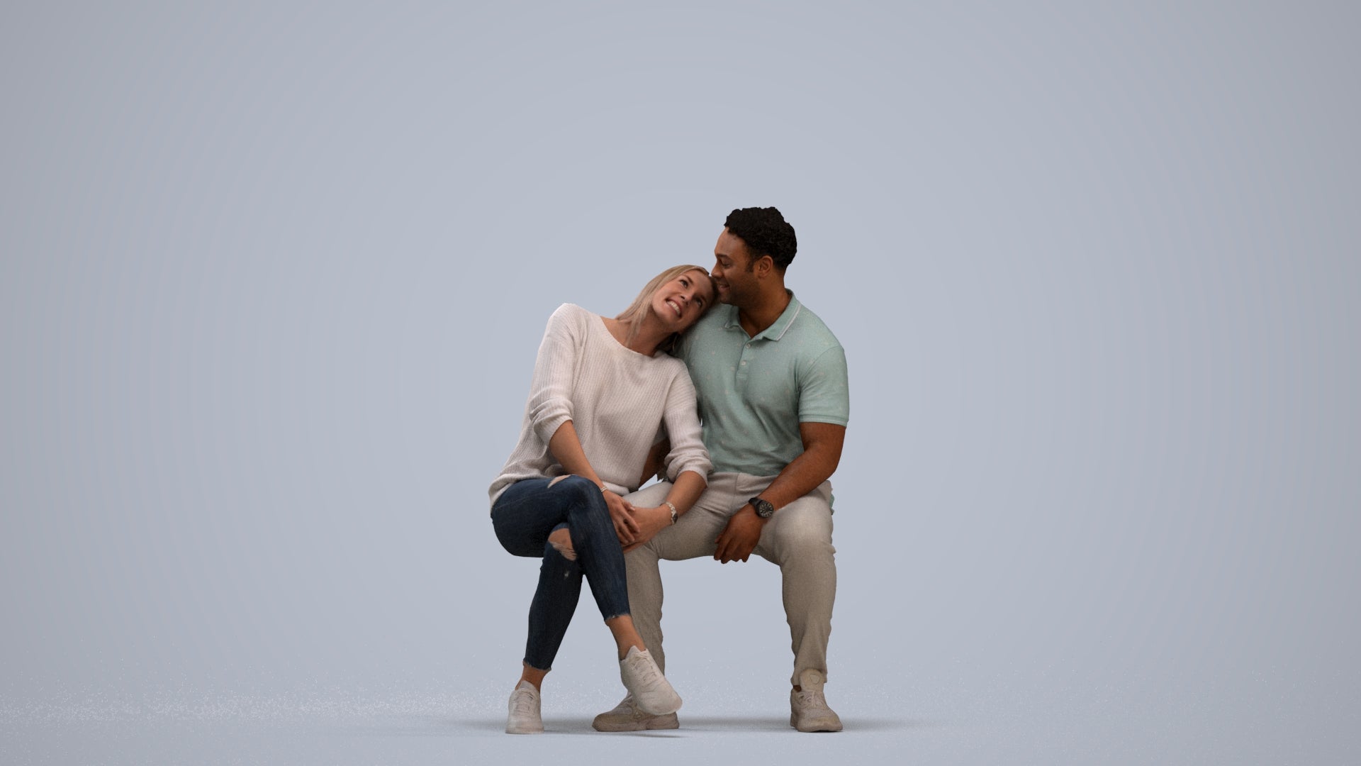 realistic 3D human woman casual couple, archviz people FBX OBJ for Blender, standing pose render