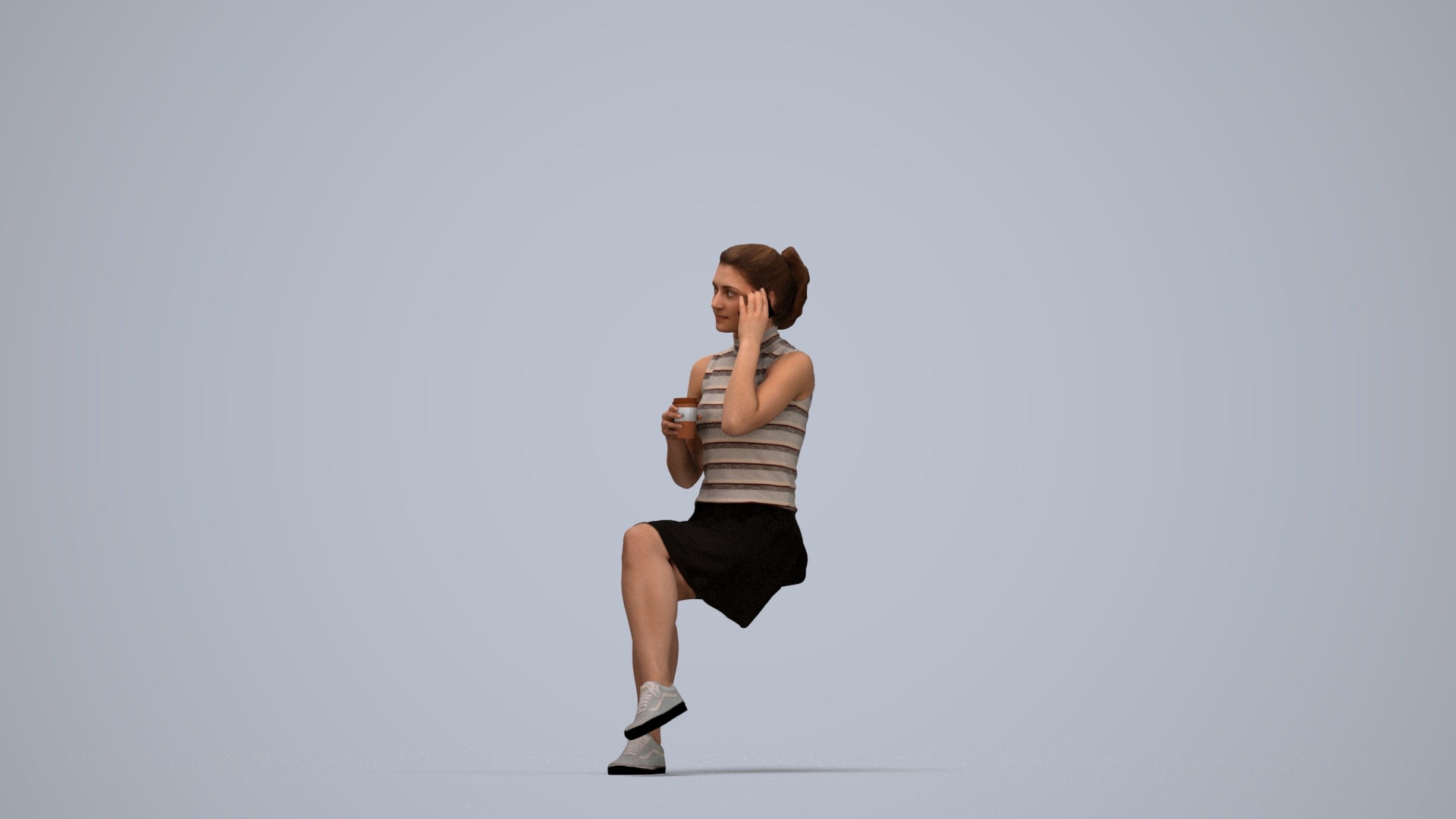 realistic 3D people woman sitting, render-ready for V-Ray and Corona, FBX OBJ, top-down view render