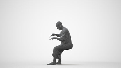 realistic 3D man sitting, scanned archviz people for Blender and 3ds Max, square thumbnail