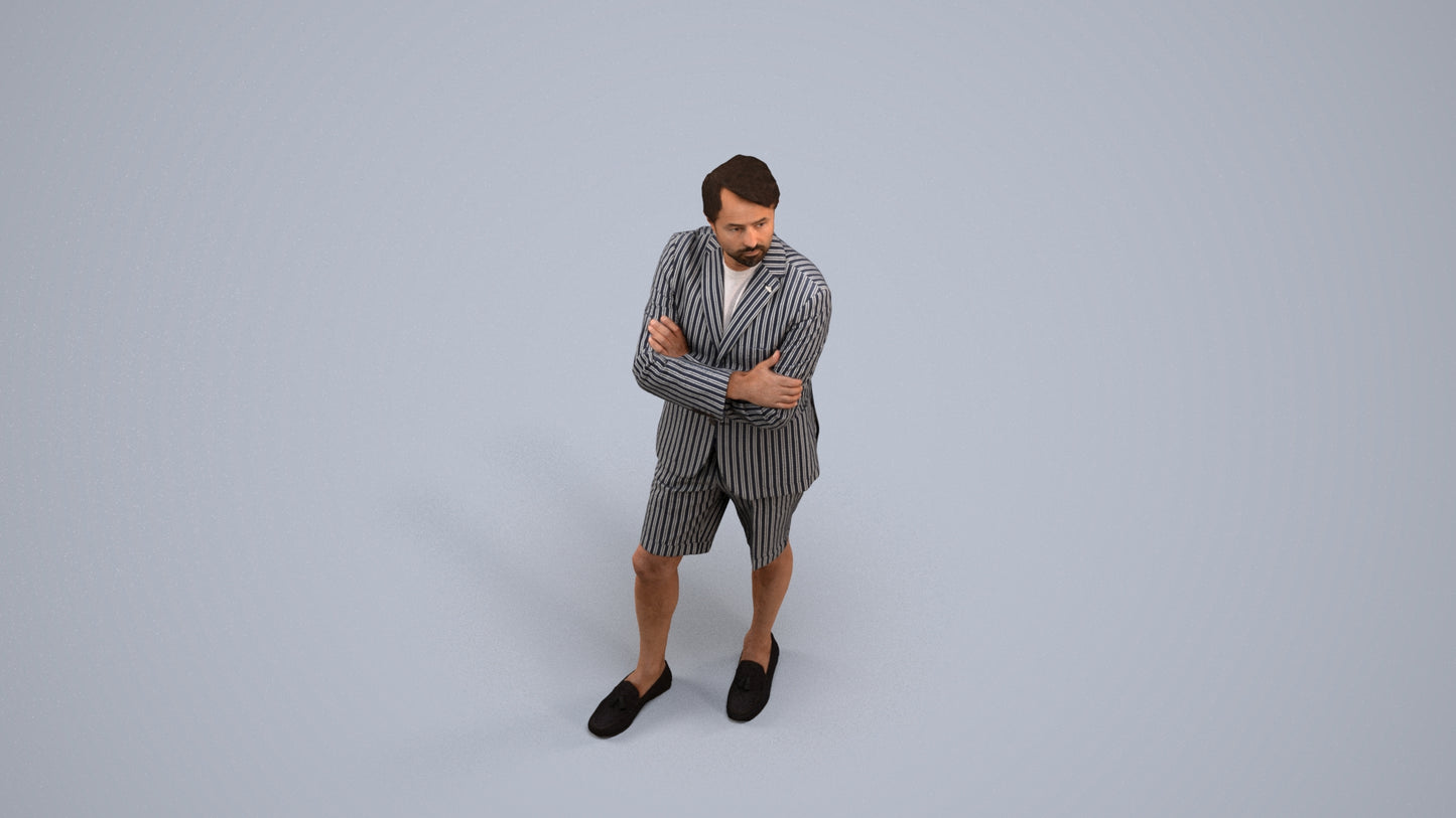3D human model man business standing, photogrammetry scanned person for archviz, back view render