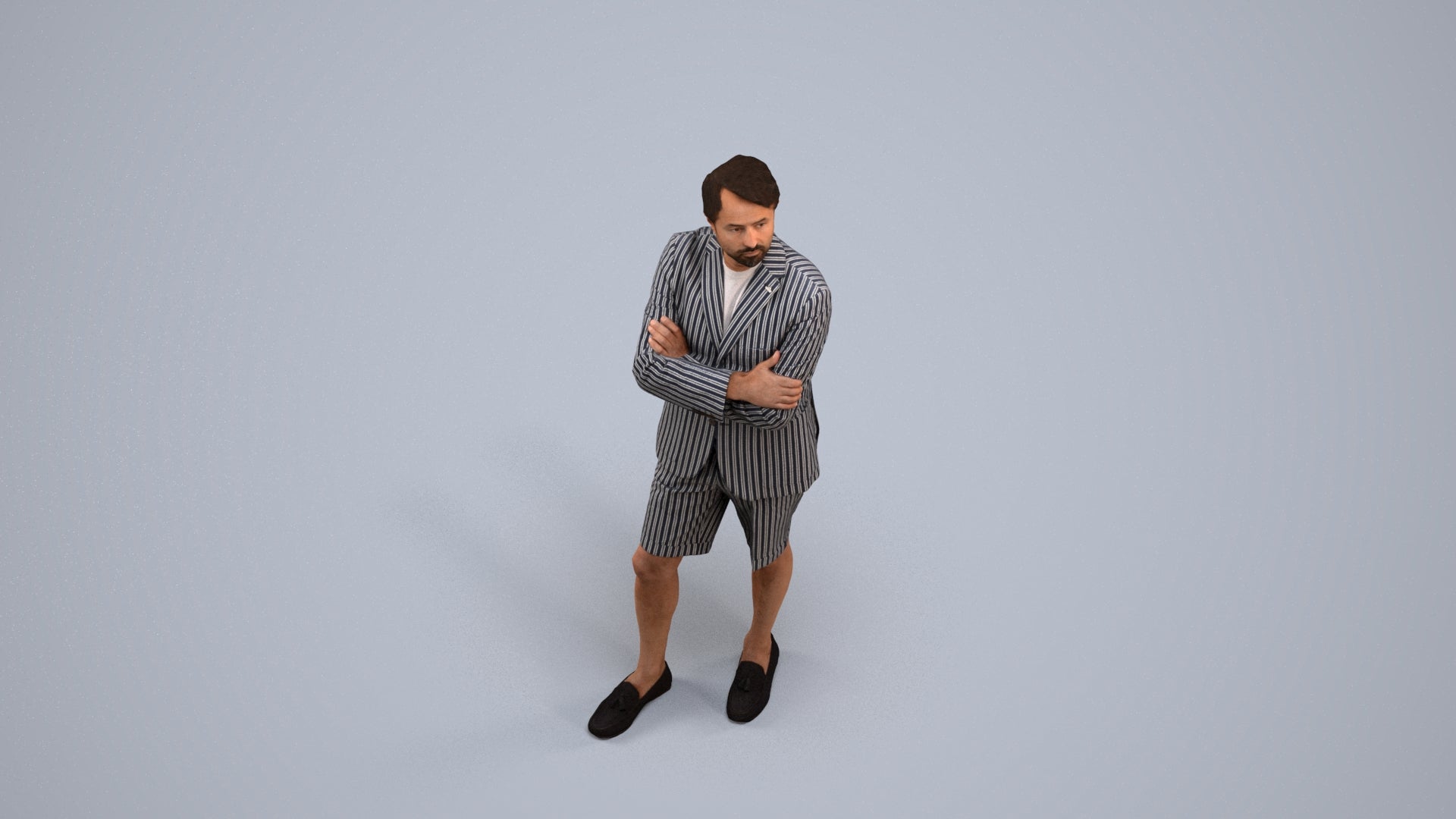 3D human model man business standing, photogrammetry scanned person for archviz, back view render