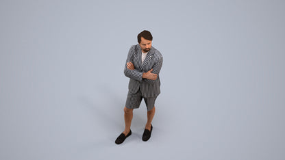 3D human model man business standing, photogrammetry scanned person for archviz, back view render