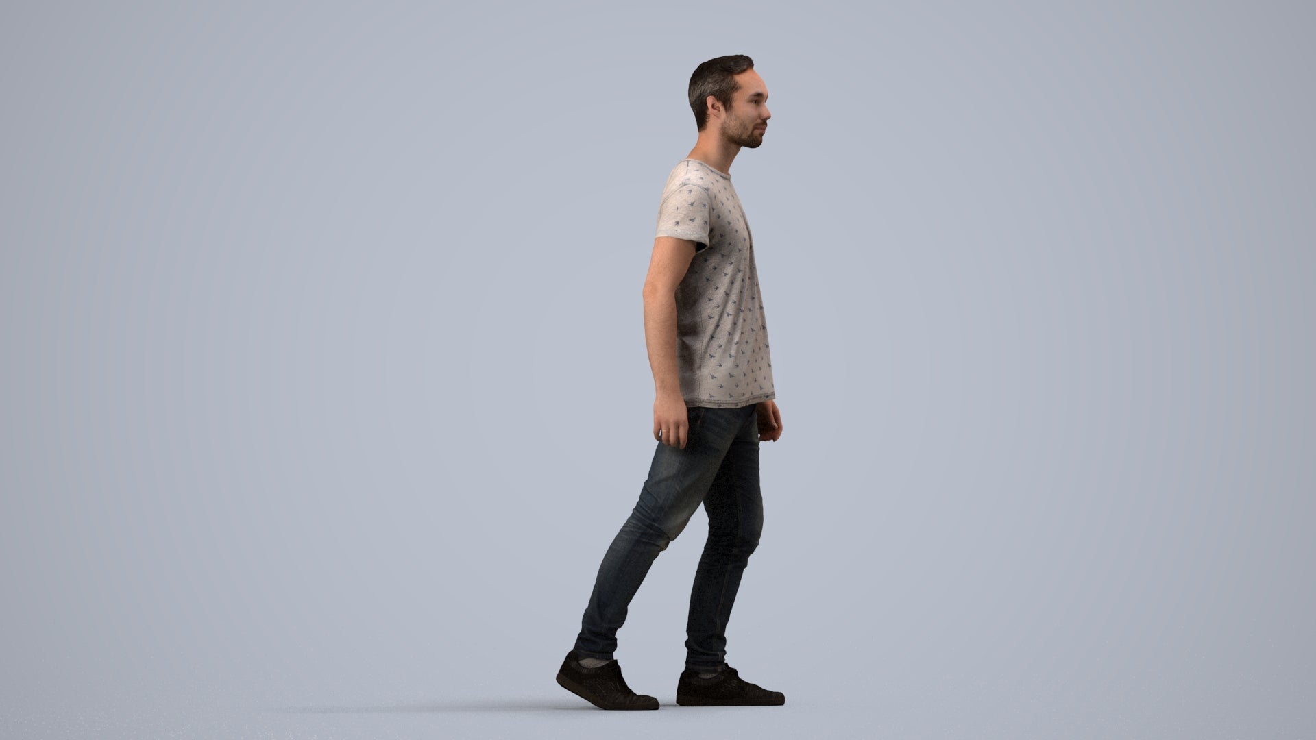 realistic 3D human man casual walking, archviz people FBX OBJ for Blender, side view render