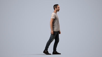 realistic 3D human man casual walking, archviz people FBX OBJ for Blender, side view render