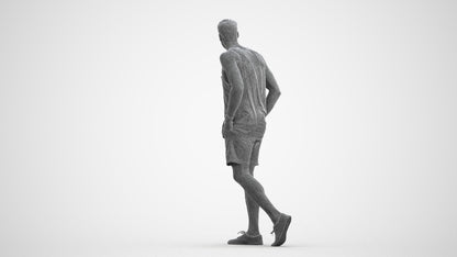 3D human model woman casual walking, photogrammetry scanned person for archviz, wireframe front view