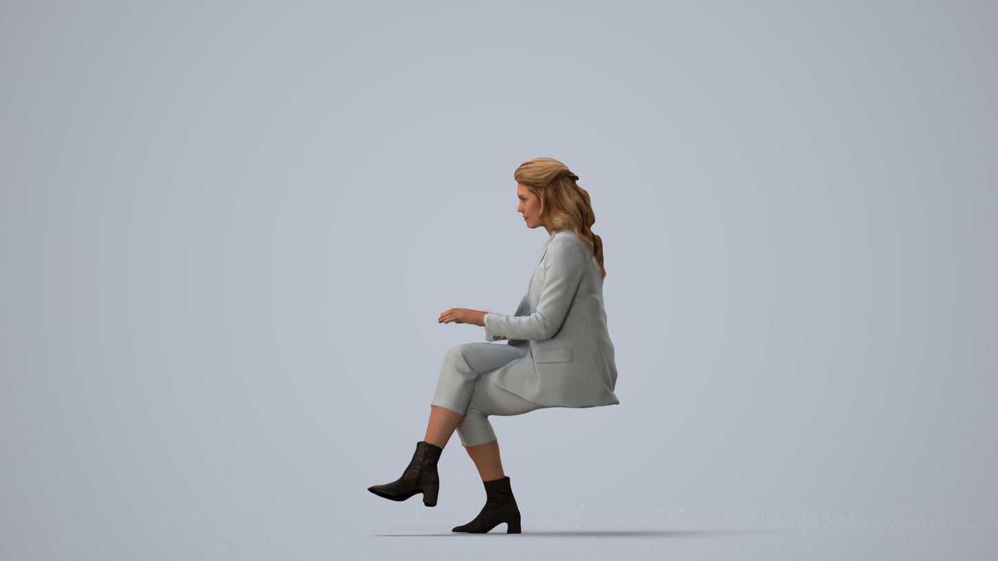 realistic 3D human woman business, archviz people FBX OBJ for Blender, three-quarter view render