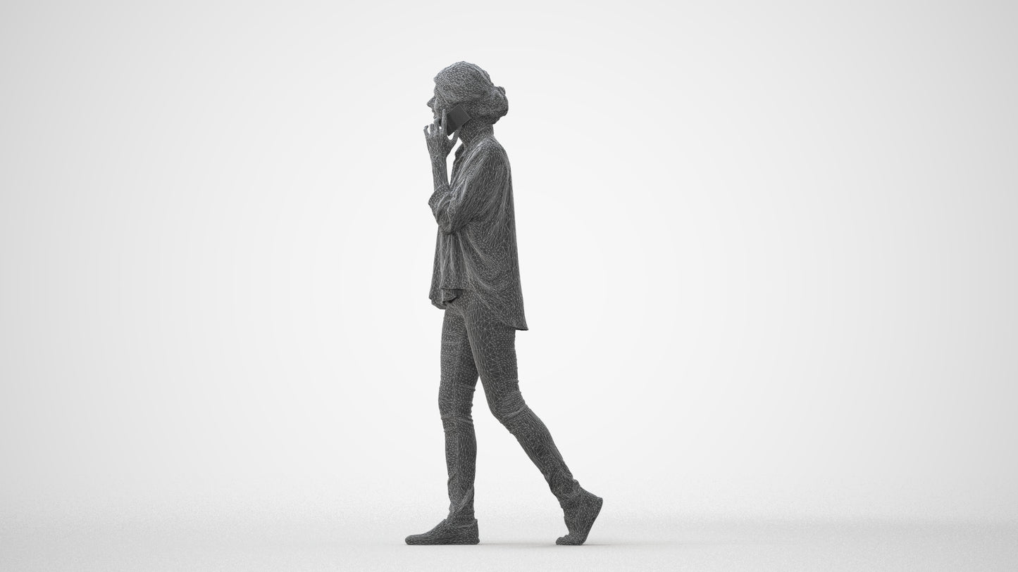 realistic 3D human woman casual walking, archviz people FBX OBJ for Blender, square thumbnail