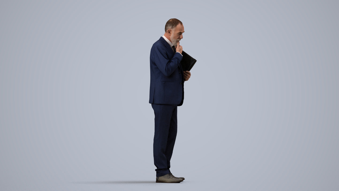 scanned 3D senior man business, photogrammetry people for Enscape and V-Ray, side view render