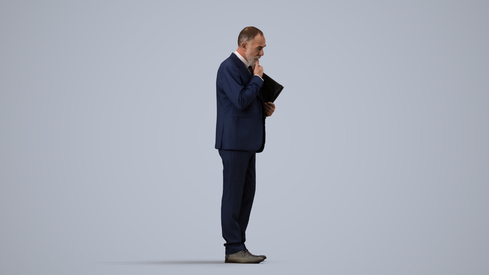 scanned 3D senior man business, photogrammetry people for Enscape and V-Ray, side view render