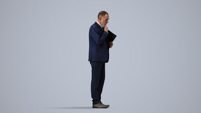 scanned 3D senior man business, photogrammetry people for Enscape and V-Ray, side view render