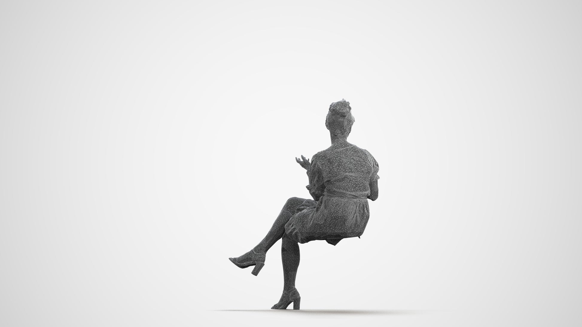 realistic 3D people woman casual sitting, render-ready for V-Ray and Corona, FBX OBJ, wireframe front view