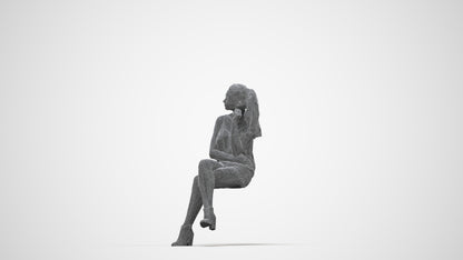 realistic 3D people girl casual sitting, render-ready for V-Ray and Corona, FBX OBJ, wireframe back view