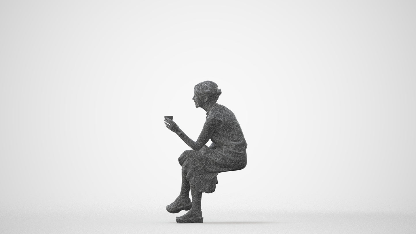 scanned 3D woman casual sitting, photogrammetry people for Enscape and V-Ray, square thumbnail