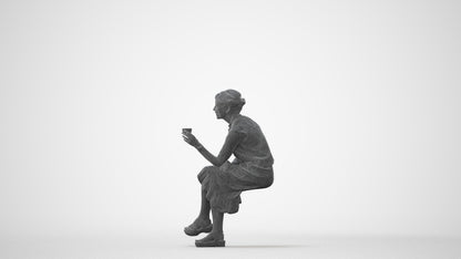 scanned 3D woman casual sitting, photogrammetry people for Enscape and V-Ray, square thumbnail