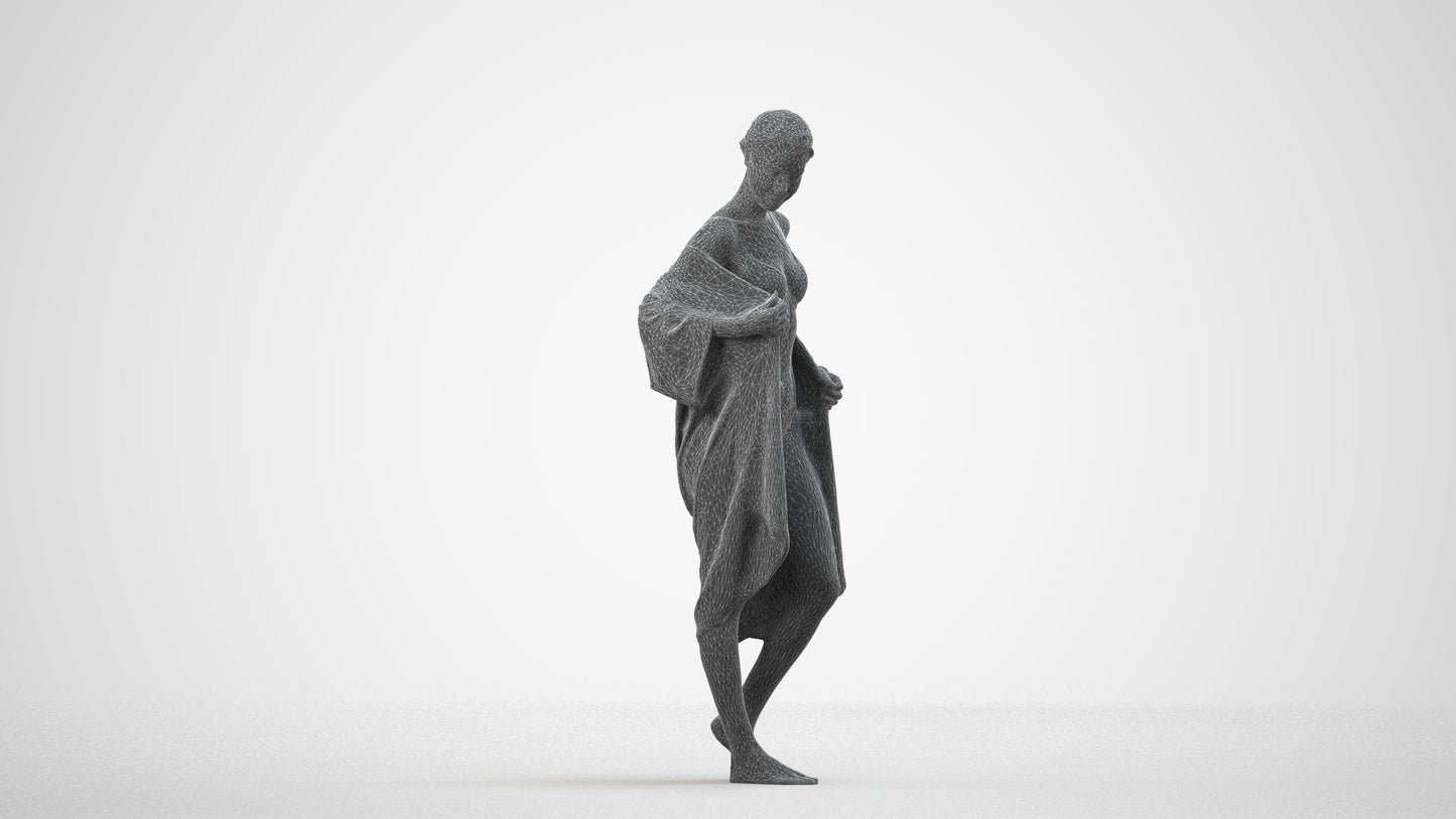 photogrammetry 3D woman bathroom, realistic human model archviz FBX, wireframe side view