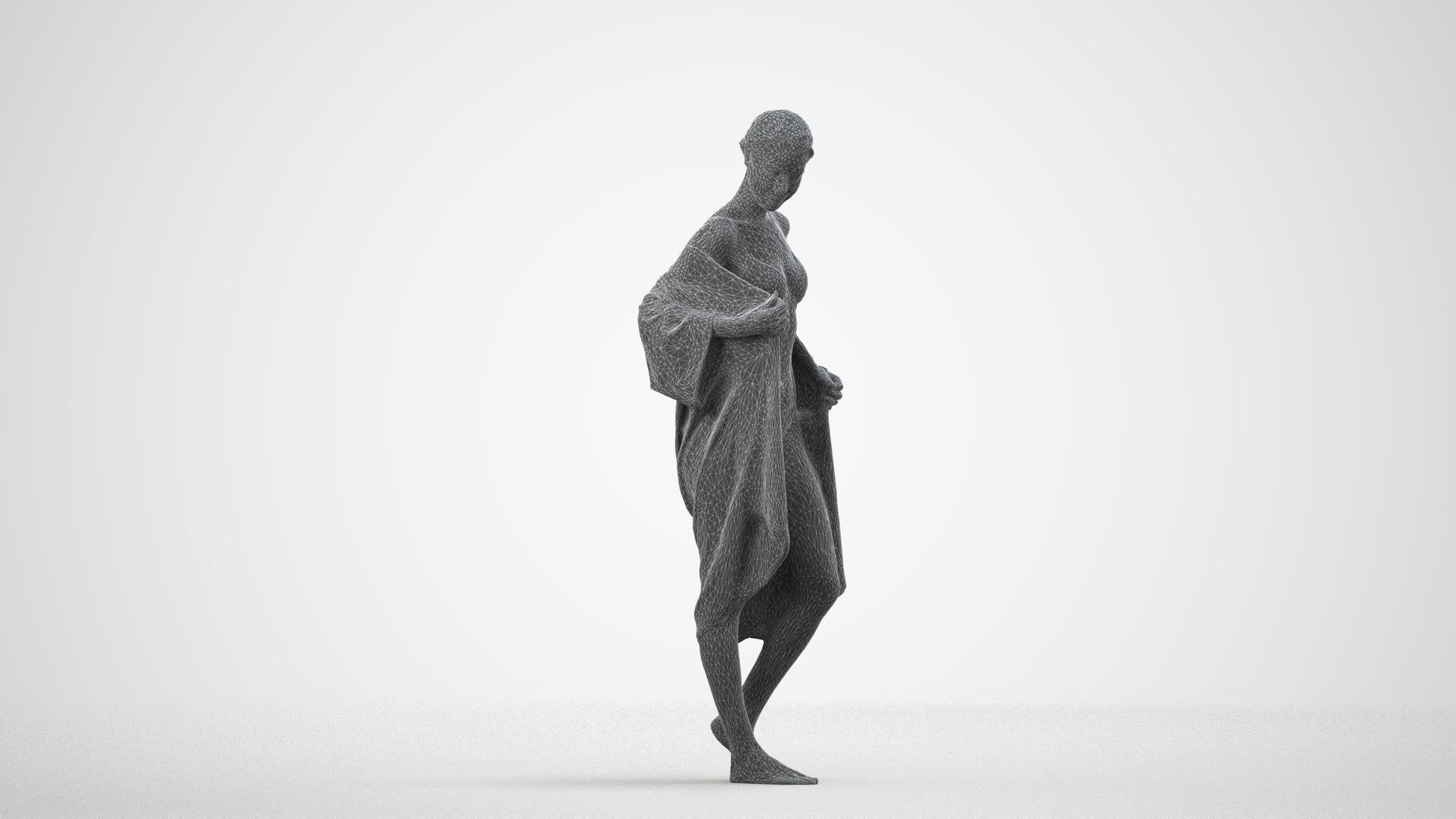 photogrammetry 3D woman bathroom, realistic human model archviz FBX, wireframe side view
