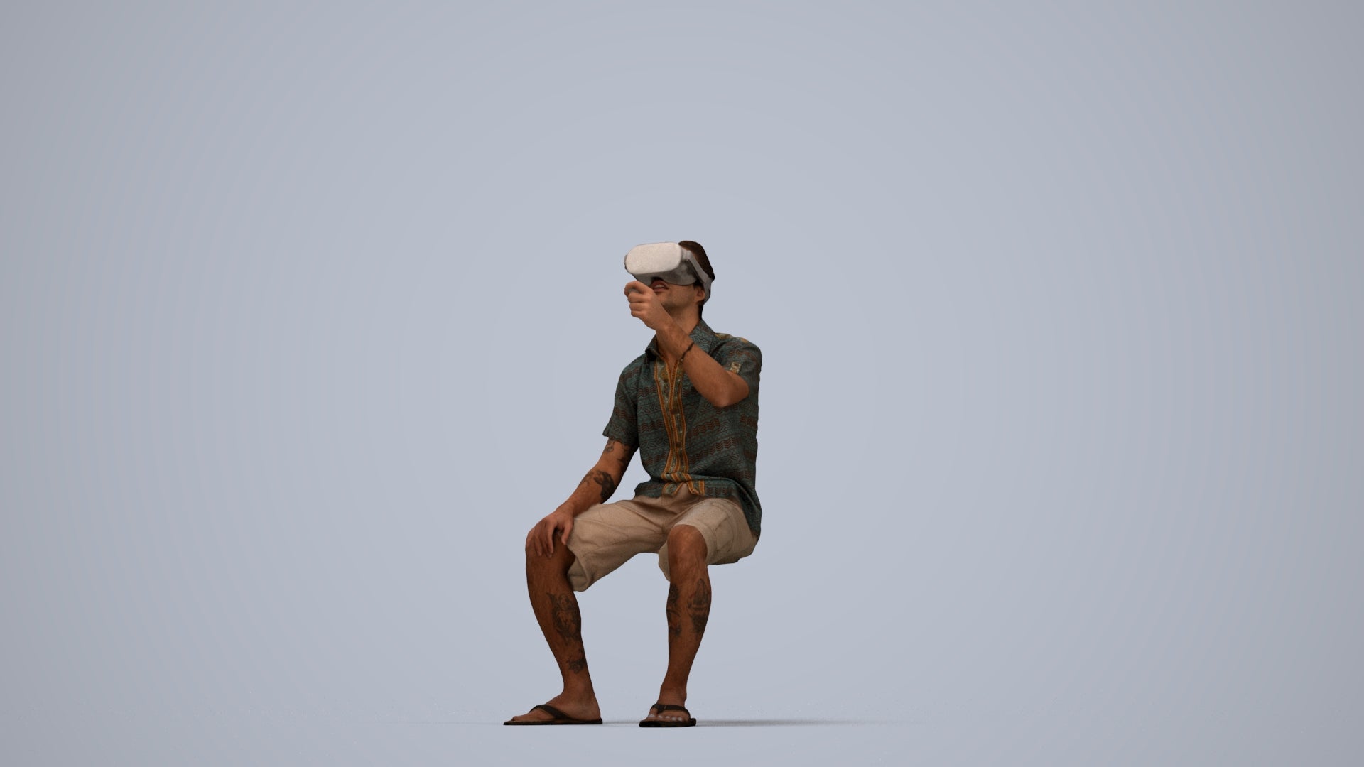 realistic 3D man casual sitting, scanned archviz people for Blender and 3ds Max, top-down view render