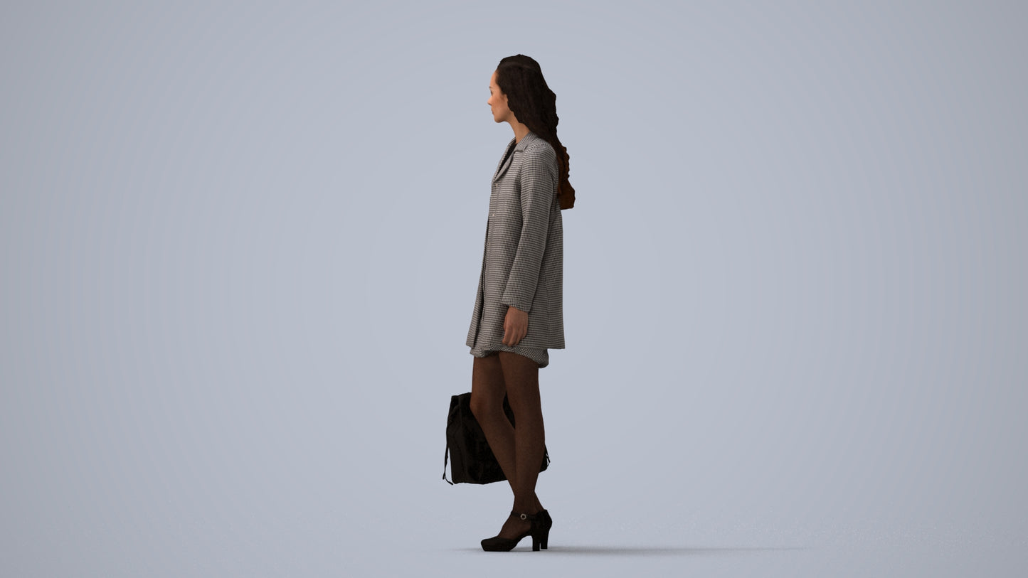 photogrammetry 3D woman business standing, realistic human model archviz FBX, three-quarter view render