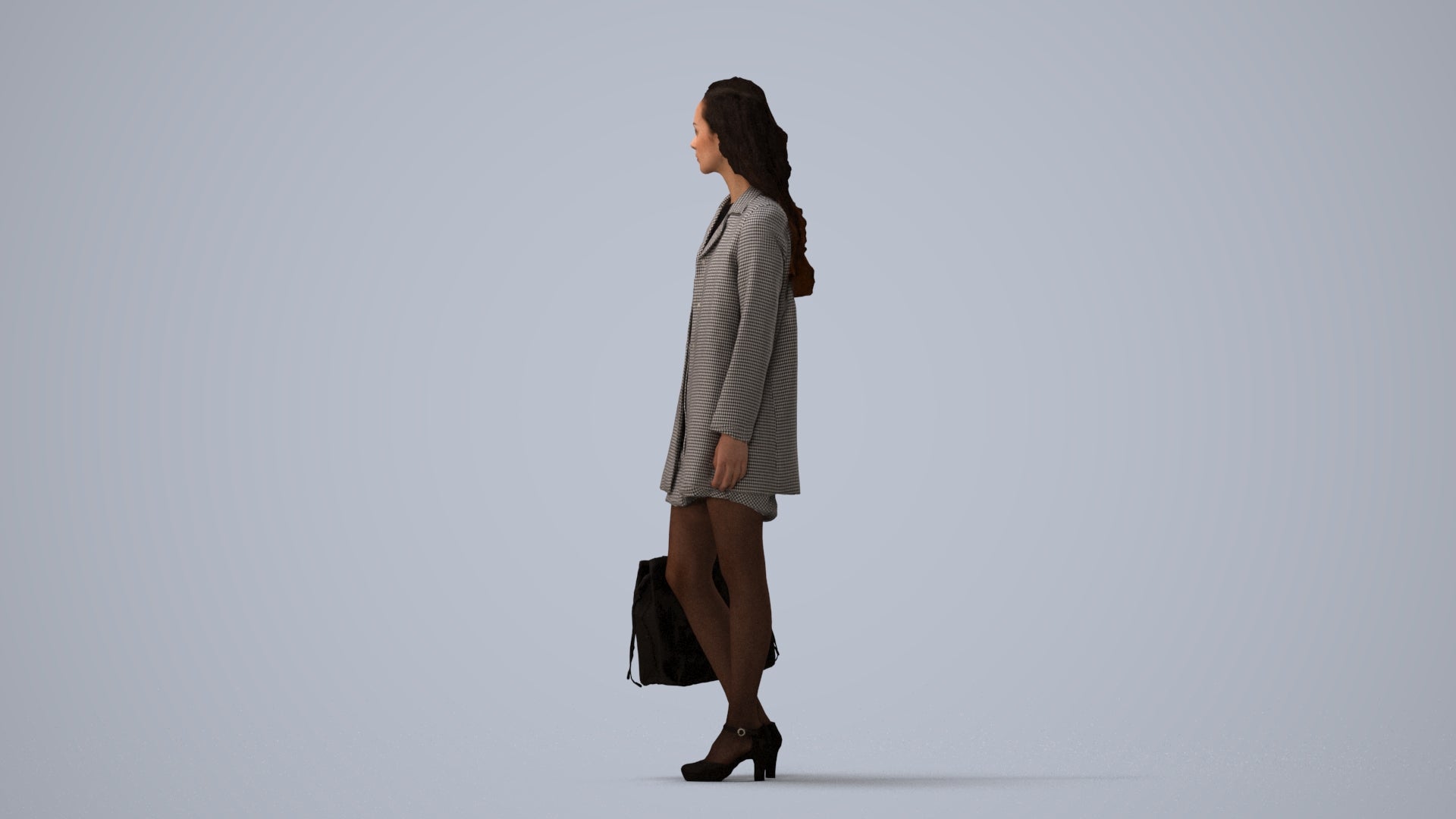 photogrammetry 3D woman business standing, realistic human model archviz FBX, three-quarter view render