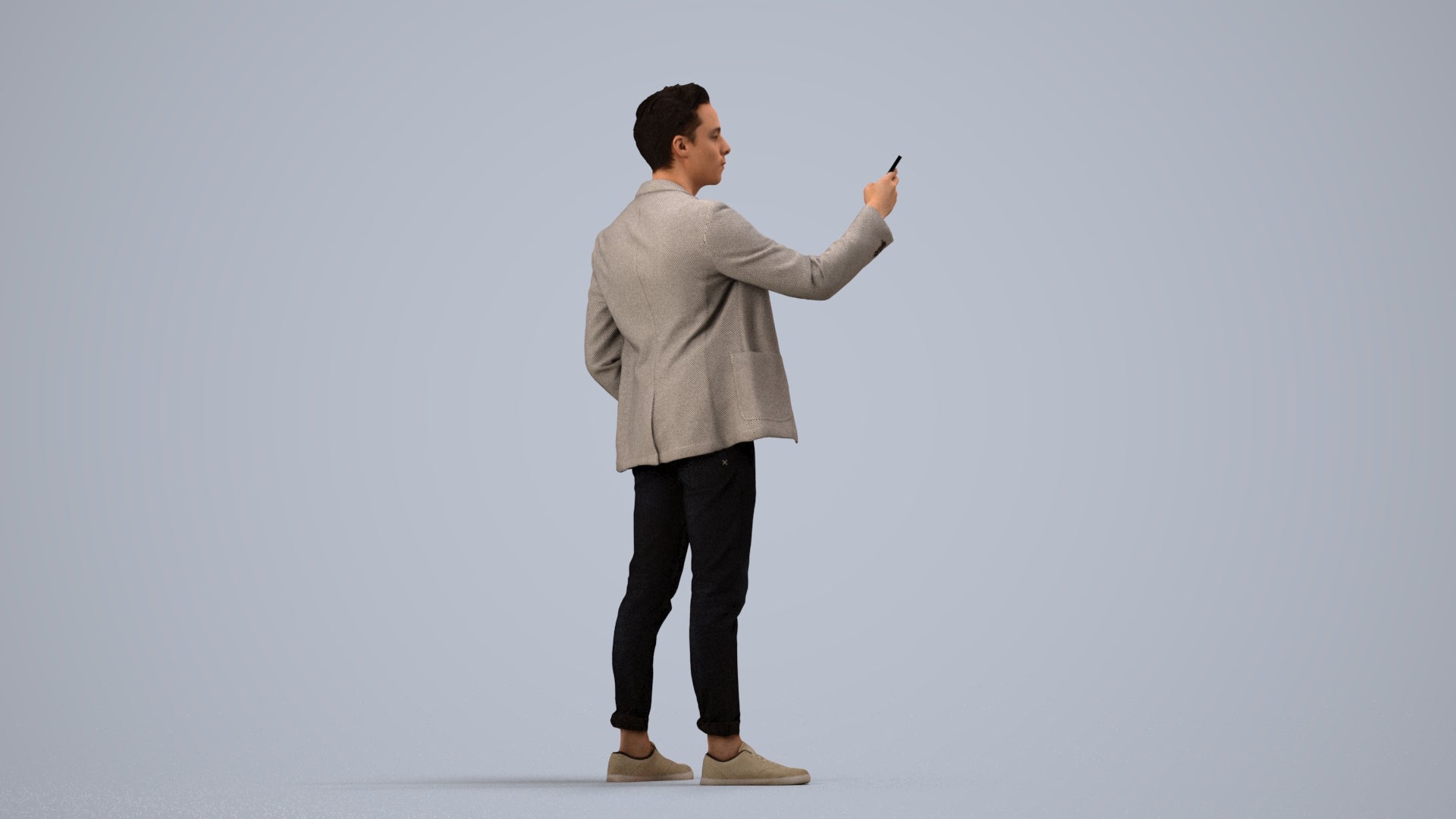 realistic 3D people man business standing, render-ready for V-Ray and Corona, FBX OBJ, side view render