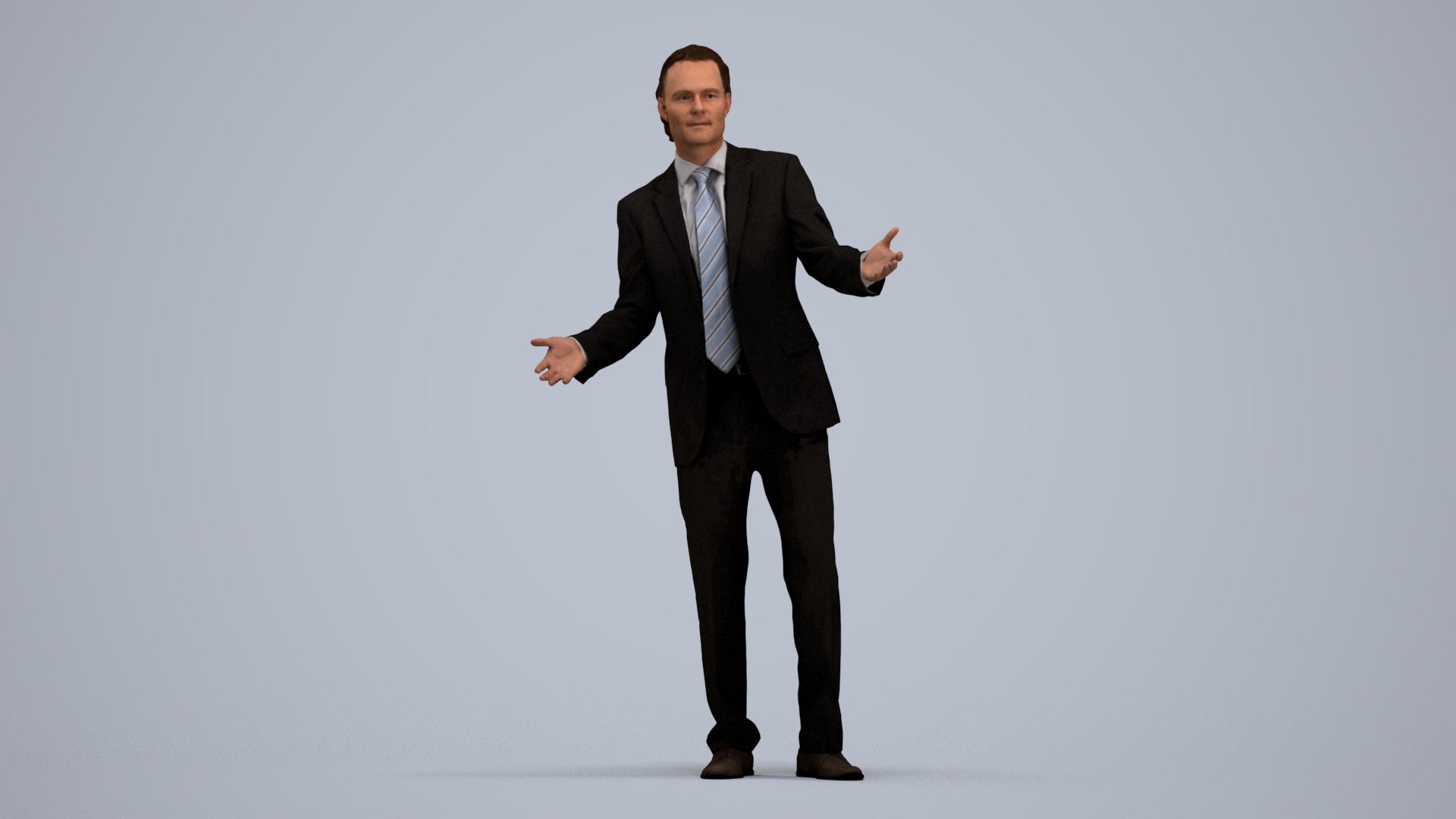 3D human model man business, photogrammetry scanned person for archviz, standing pose render