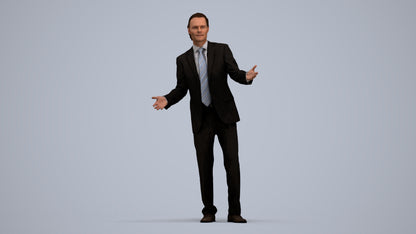 3D human model man business, photogrammetry scanned person for archviz, standing pose render