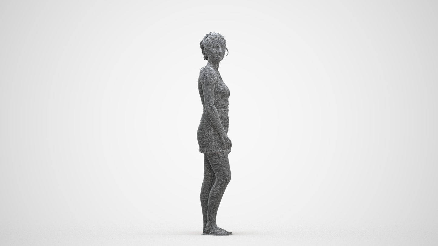 realistic 3D people woman casual standing, render-ready for V-Ray and Corona, FBX OBJ, three-quarter front view render