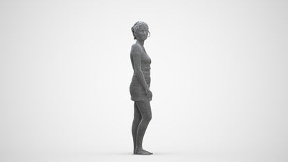 realistic 3D people woman casual standing, render-ready for V-Ray and Corona, FBX OBJ, three-quarter front view render