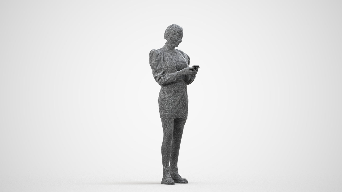 photogrammetry 3D woman casual standing, realistic human model archviz FBX, wireframe side view
