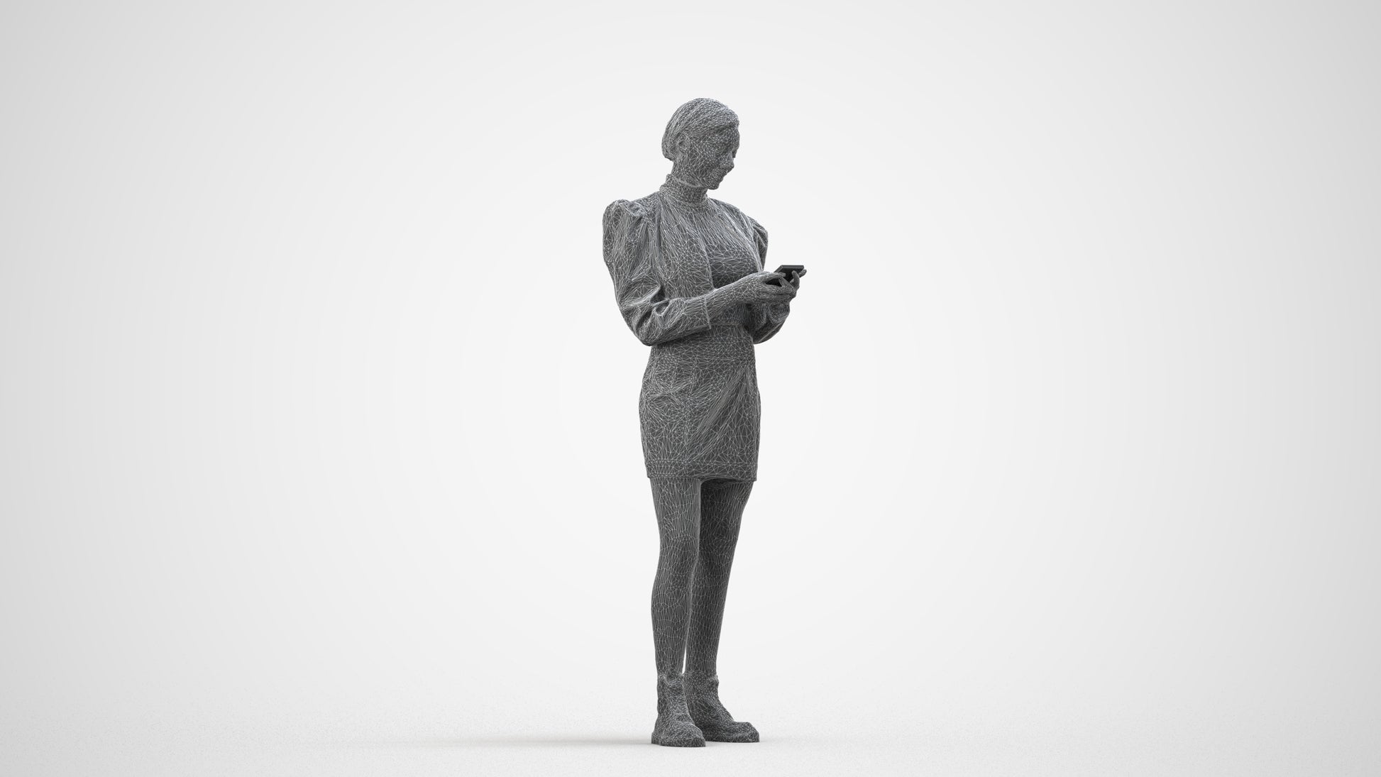 photogrammetry 3D woman casual standing, realistic human model archviz FBX, wireframe side view