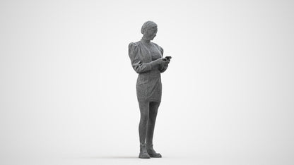 photogrammetry 3D woman casual standing, realistic human model archviz FBX, wireframe side view