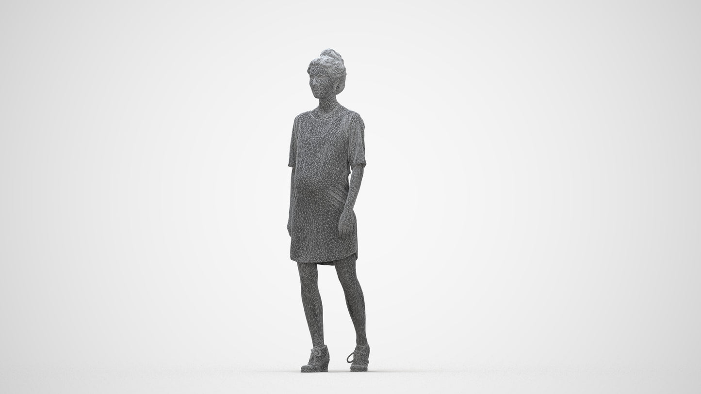 3D scanned woman walking casual, photorealistic archviz people for Enscape and SketchUp, wireframe back view