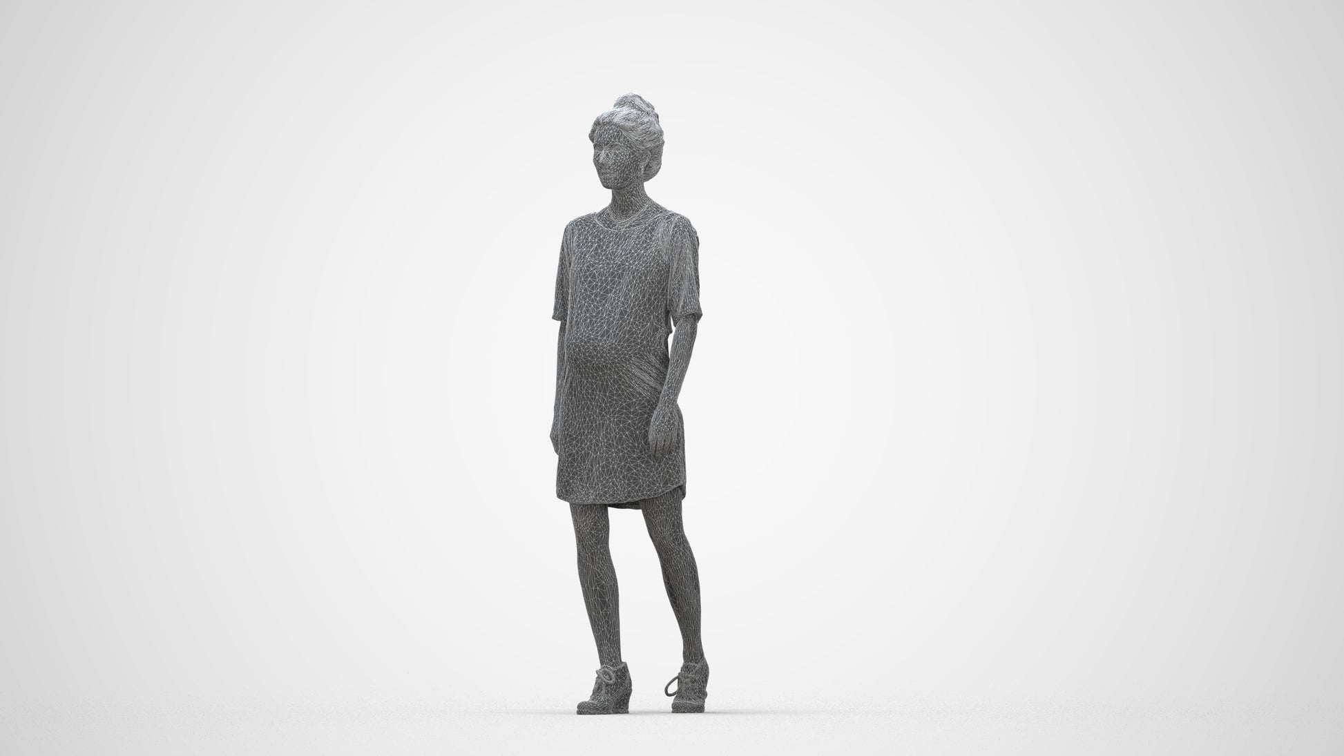 3D scanned woman walking casual, photorealistic archviz people for Enscape and SketchUp, wireframe back view
