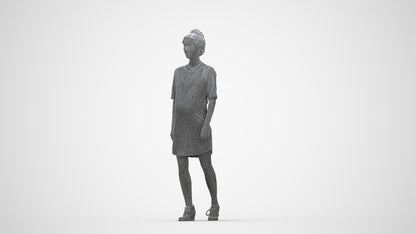 3D scanned woman walking casual, photorealistic archviz people for Enscape and SketchUp, wireframe back view