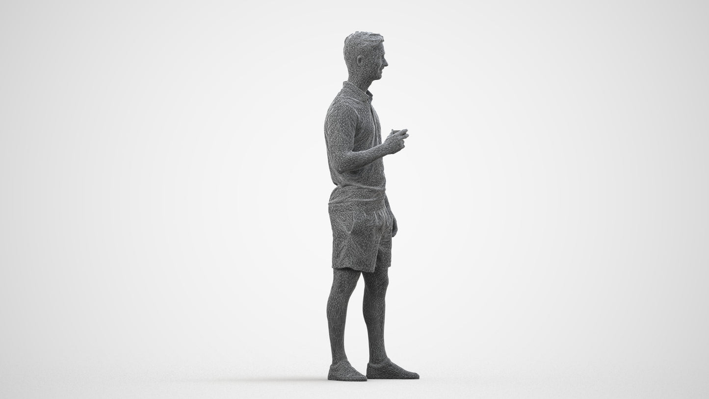 scanned 3D man casual standing, photogrammetry people for Enscape and V-Ray, wireframe side view