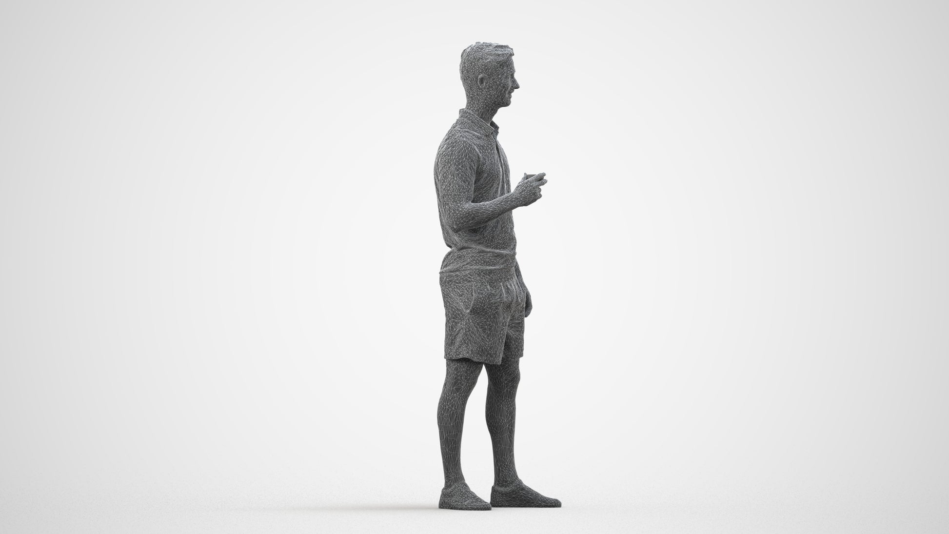 scanned 3D man casual standing, photogrammetry people for Enscape and V-Ray, wireframe side view