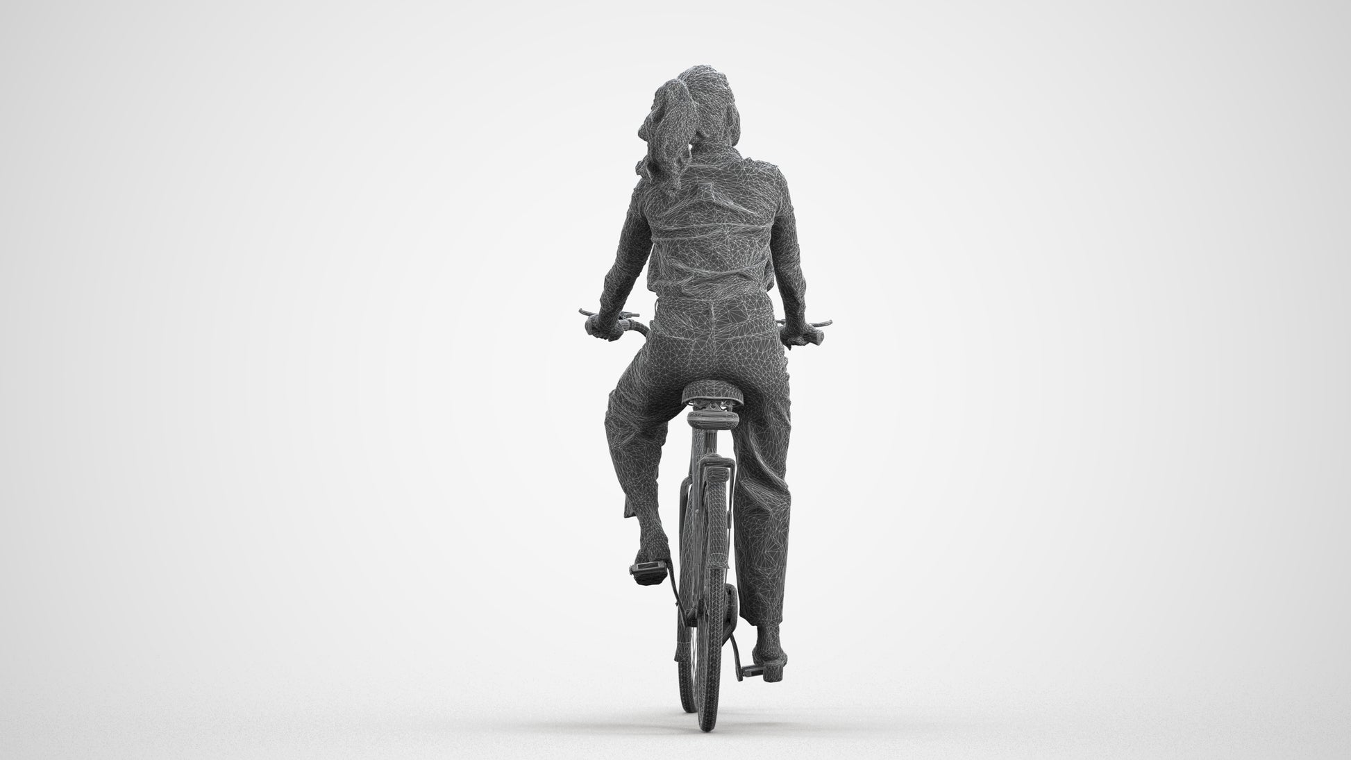 3D scanned woman cycling casual, photorealistic archviz people for Enscape and SketchUp, wireframe front view