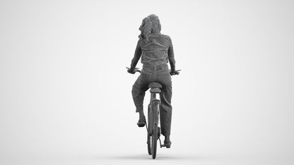 3D scanned woman cycling casual, photorealistic archviz people for Enscape and SketchUp, wireframe front view