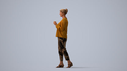 scanned 3D woman casual walking, photogrammetry people for Enscape and V-Ray, three-quarter view render