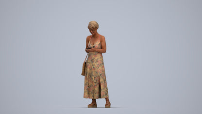 photogrammetry 3D senior woman standing, realistic human model archviz FBX, top-down view render