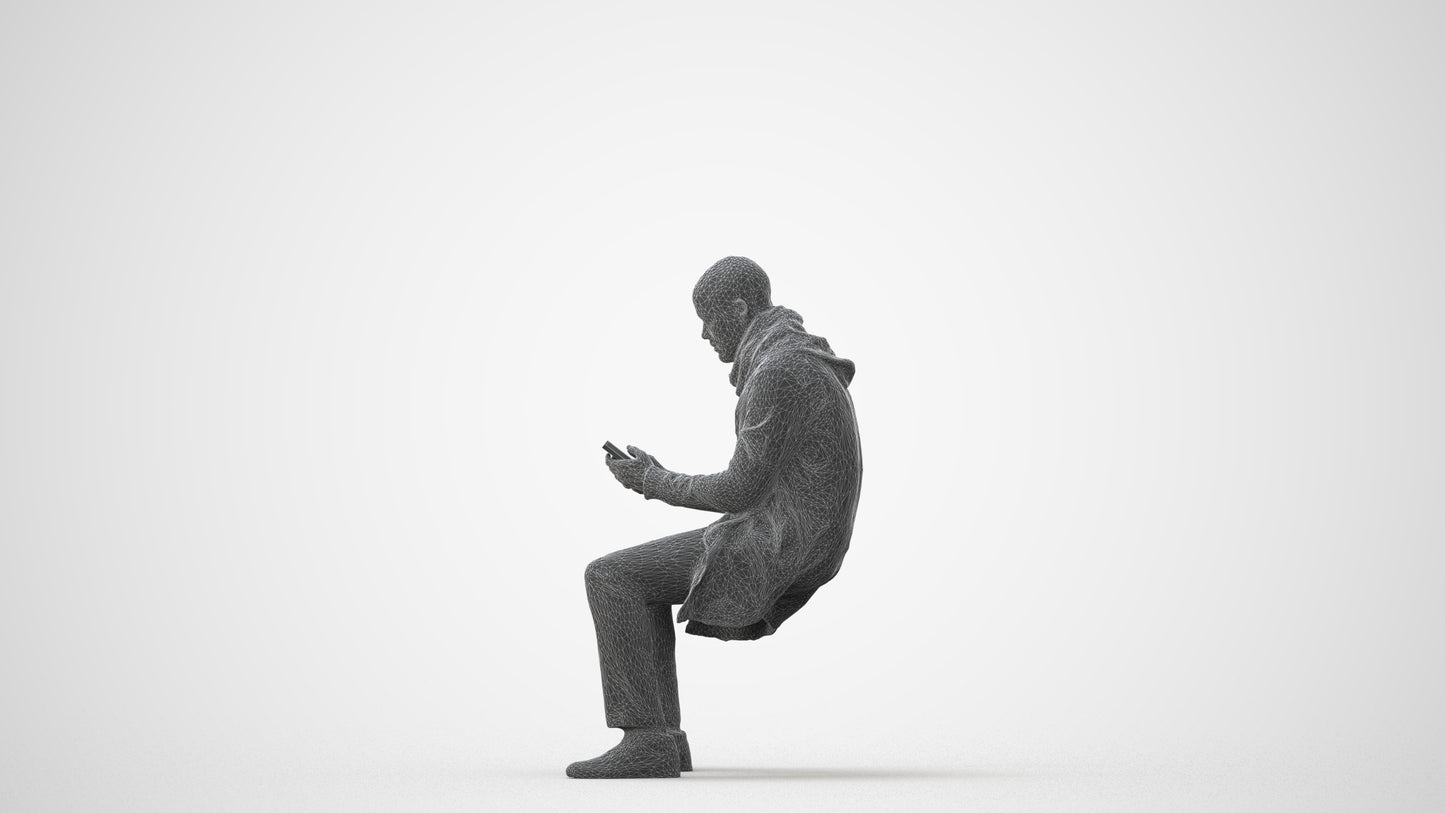 realistic 3D man casual sitting, scanned archviz people for Blender and 3ds Max, square thumbnail