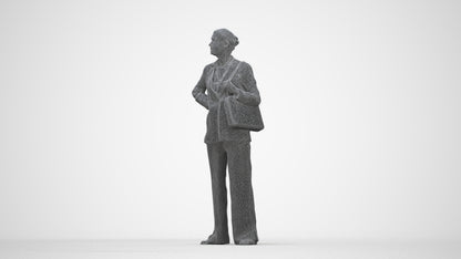 3D human model senior woman business, photogrammetry scanned person for archviz, wireframe back view