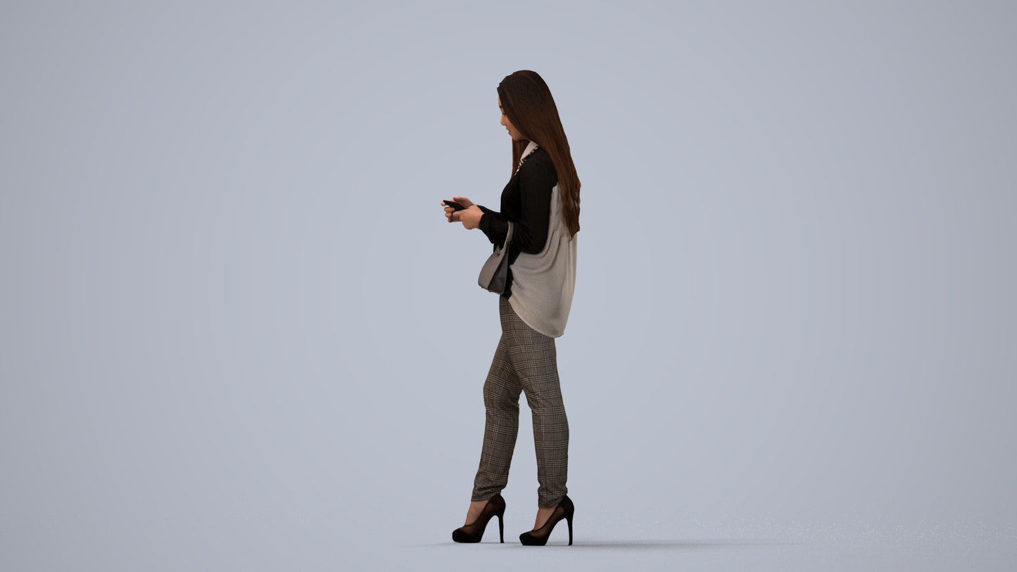 realistic 3D people woman business standing, render-ready for V-Ray and Corona, FBX OBJ, three-quarter view render