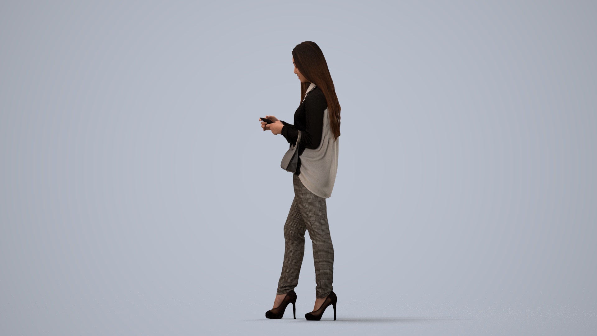 realistic 3D people woman business standing, render-ready for V-Ray and Corona, FBX OBJ, three-quarter view render