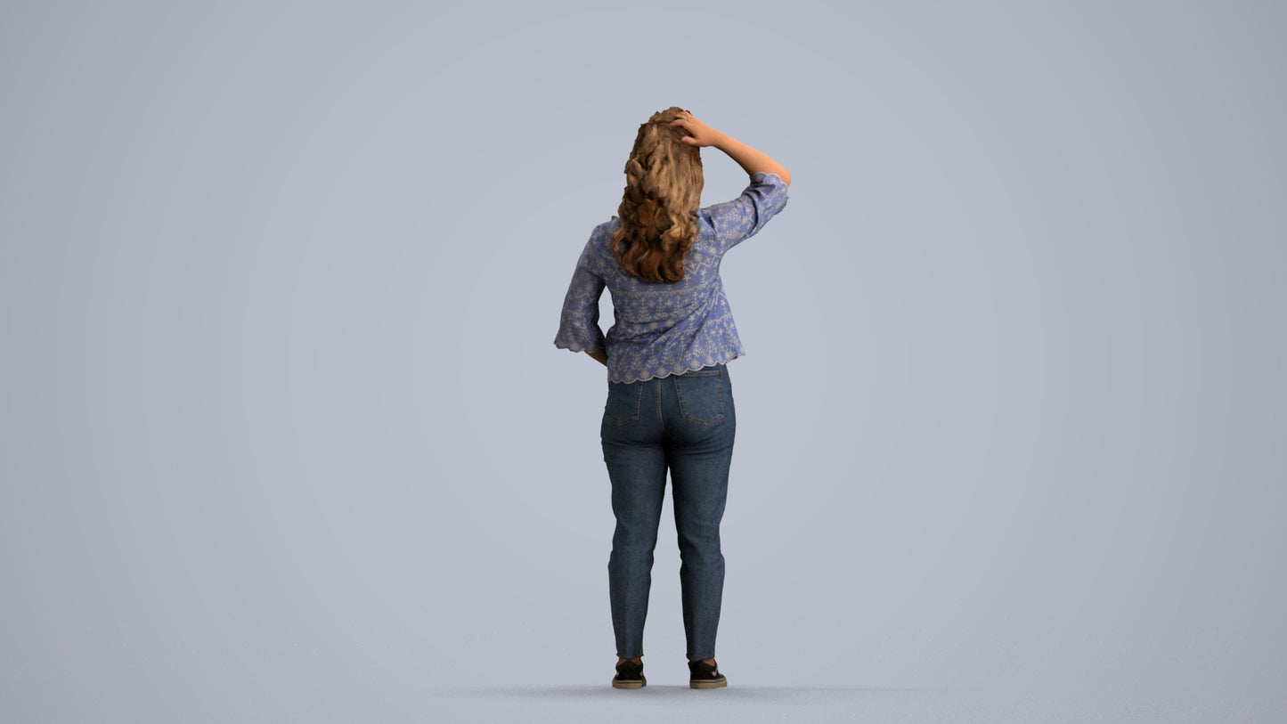 photogrammetry 3D woman casual standing, realistic human model archviz FBX, front view render