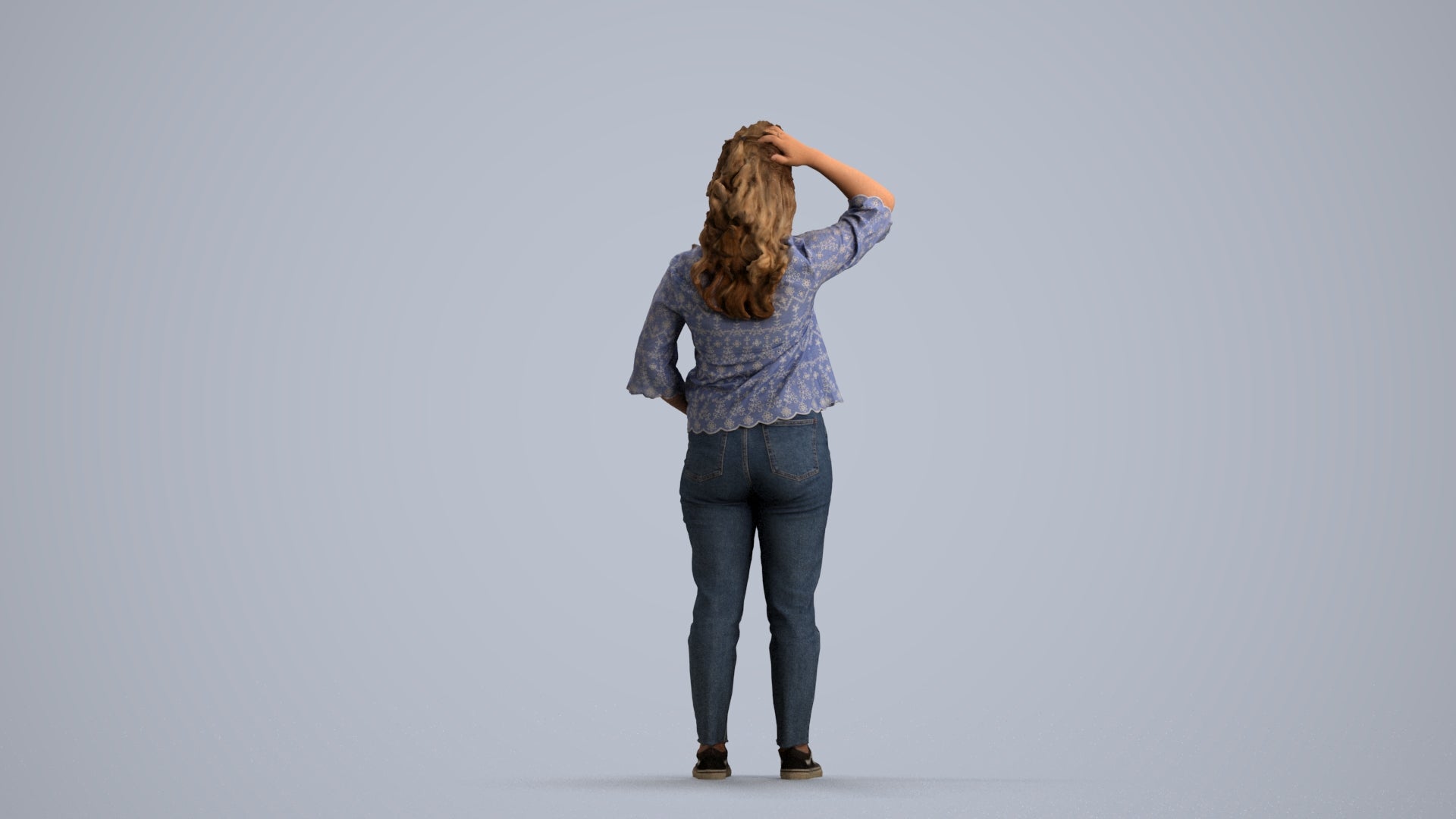 photogrammetry 3D woman casual standing, realistic human model archviz FBX, front view render