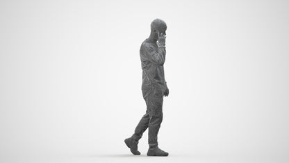 3D scanned man walking casual, photorealistic archviz people for Enscape and SketchUp, wireframe side view