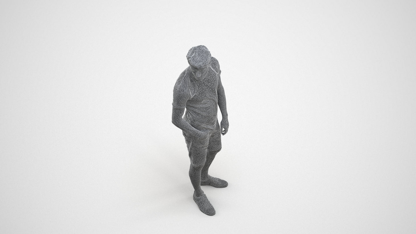 3D scanned man standing casual, photorealistic archviz people for Enscape and SketchUp, wireframe three-quarter view
