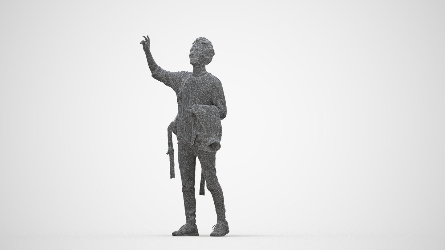3D people model man casual standing, scanned human for 3ds Max rendering, wireframe back view
